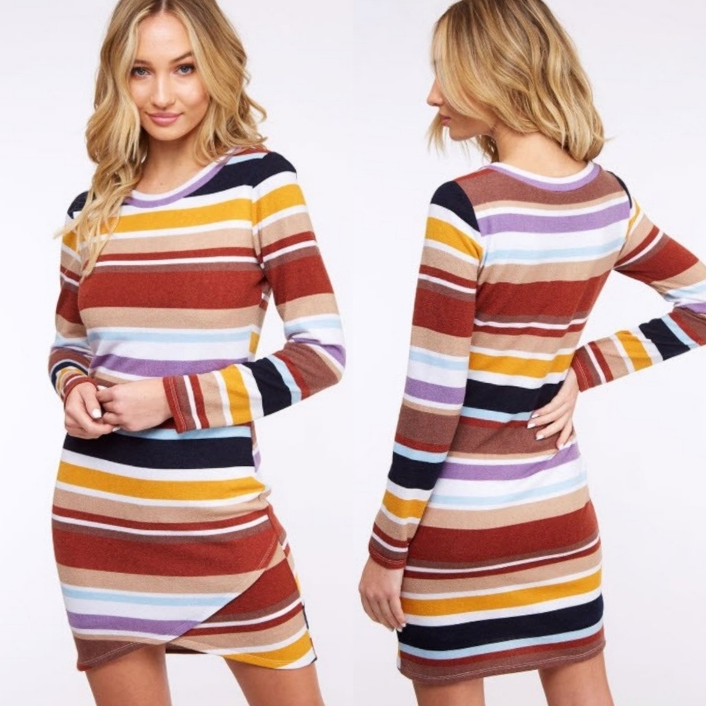 Striped fitted tulip hem sweater dress